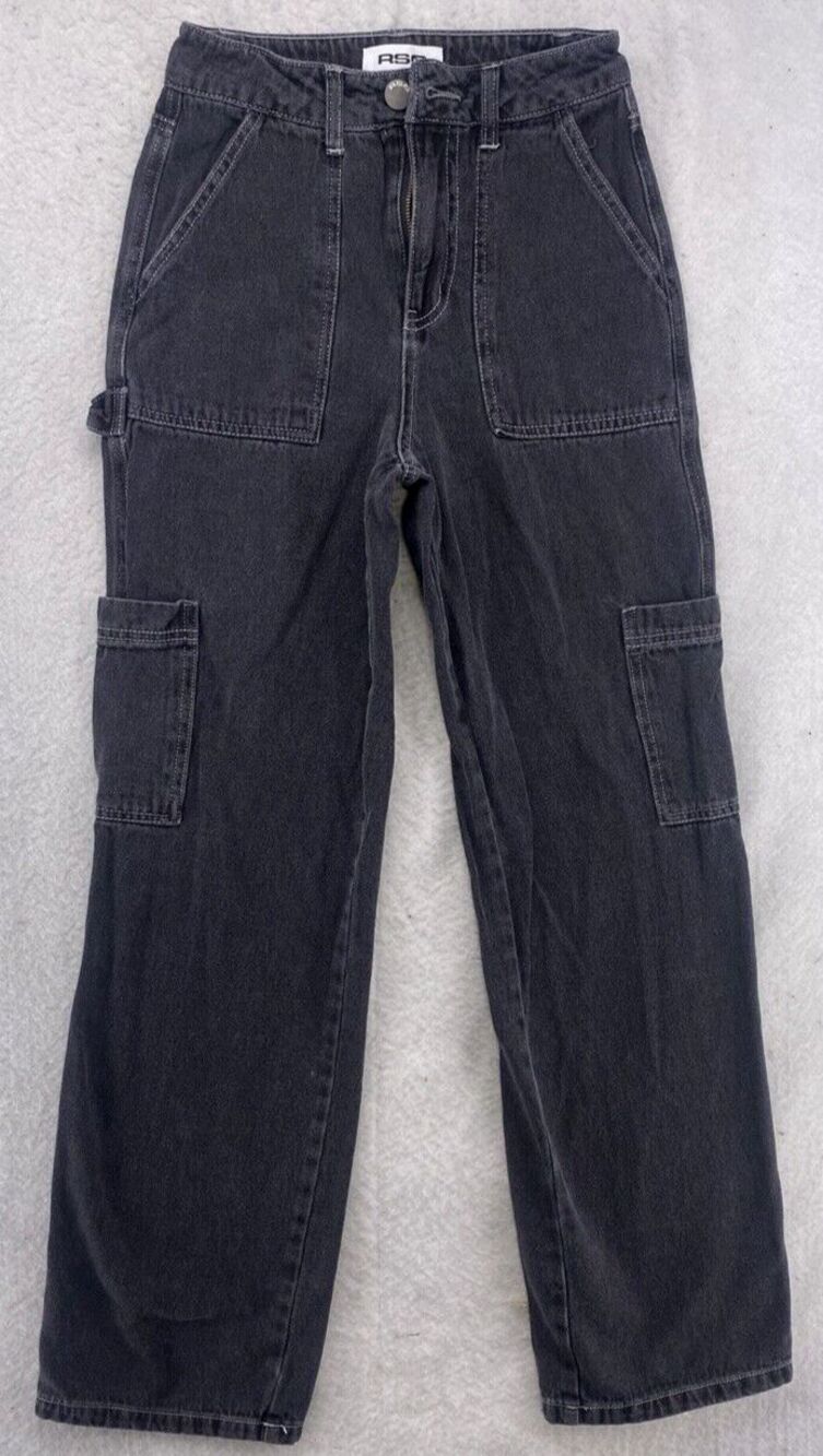 RSQ Womens Size 24 High Rise Cargo Carpenter Jeans Faded Black Cotton Denim